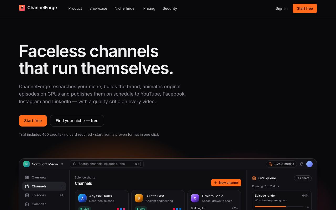 ChannelForge — screenshot of the live product