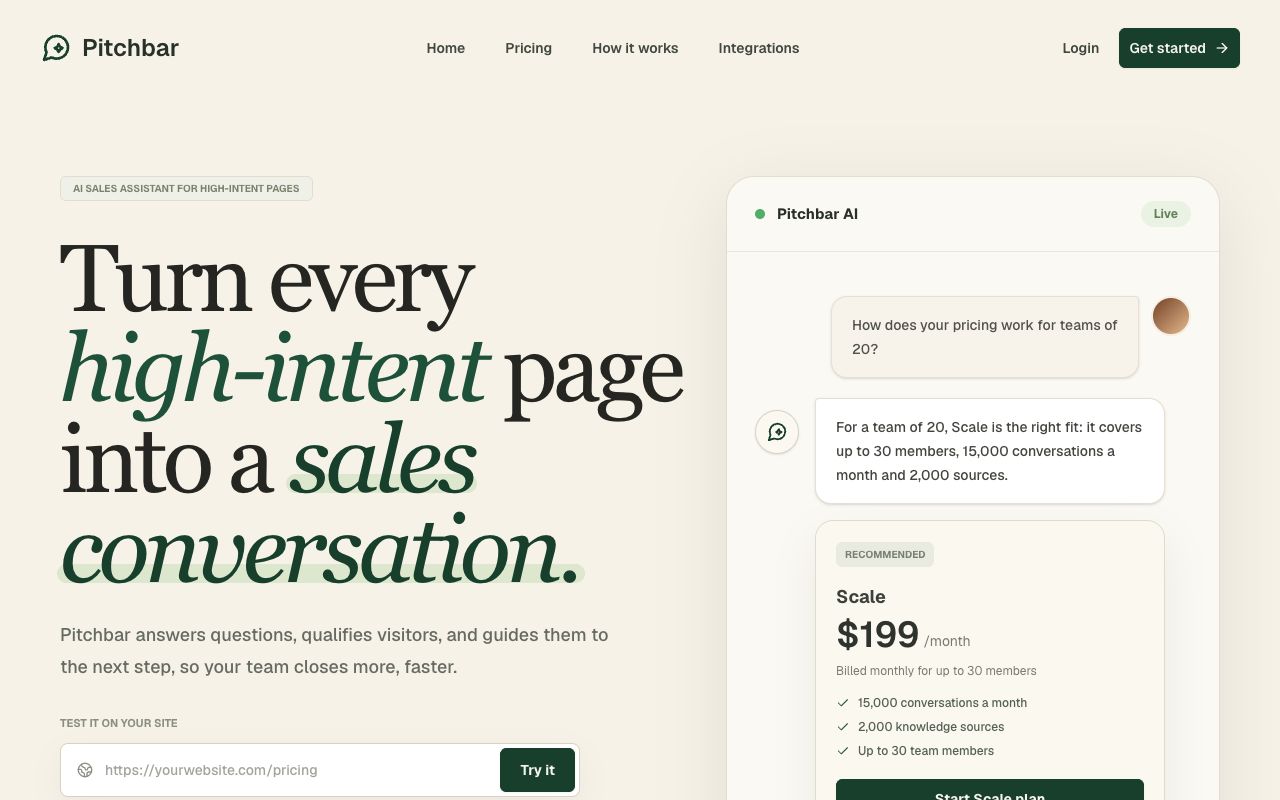 Pitchbar — screenshot of the live product