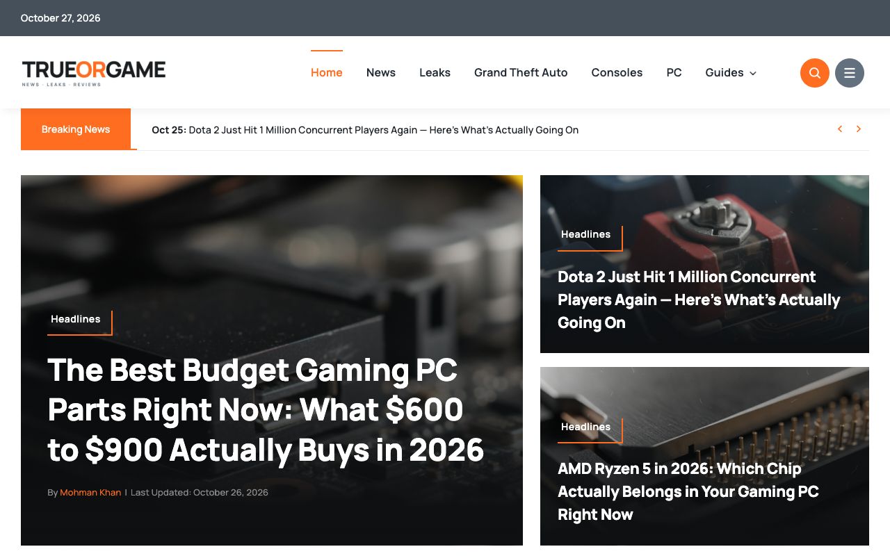 TrueOrGame — screenshot of the live product